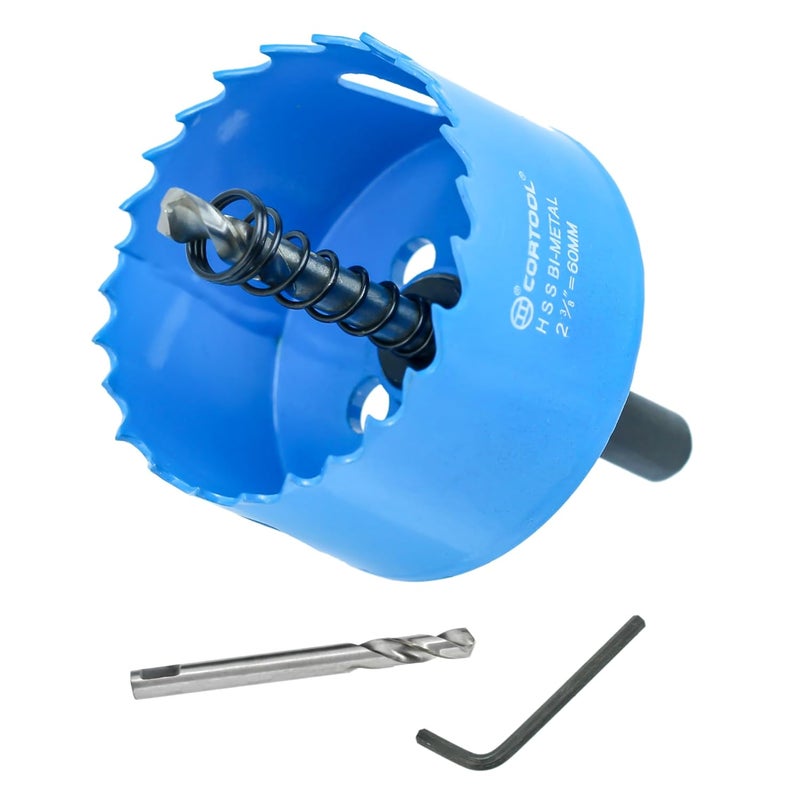 Cortool 2-3/8 Inch Hole Saw with Arbor for Metal and Wood Cutting, Bi-Metal Hole Cutter, 2-3/8" Hole Saw Kit for Drywall, Wood, PVC Boards, Fiberglass and Vent Pipes - Image 1